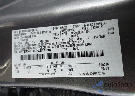 2023 Ford Ranger Xlt from USA, damaged, VIN 1FTER4FH8PLE14538